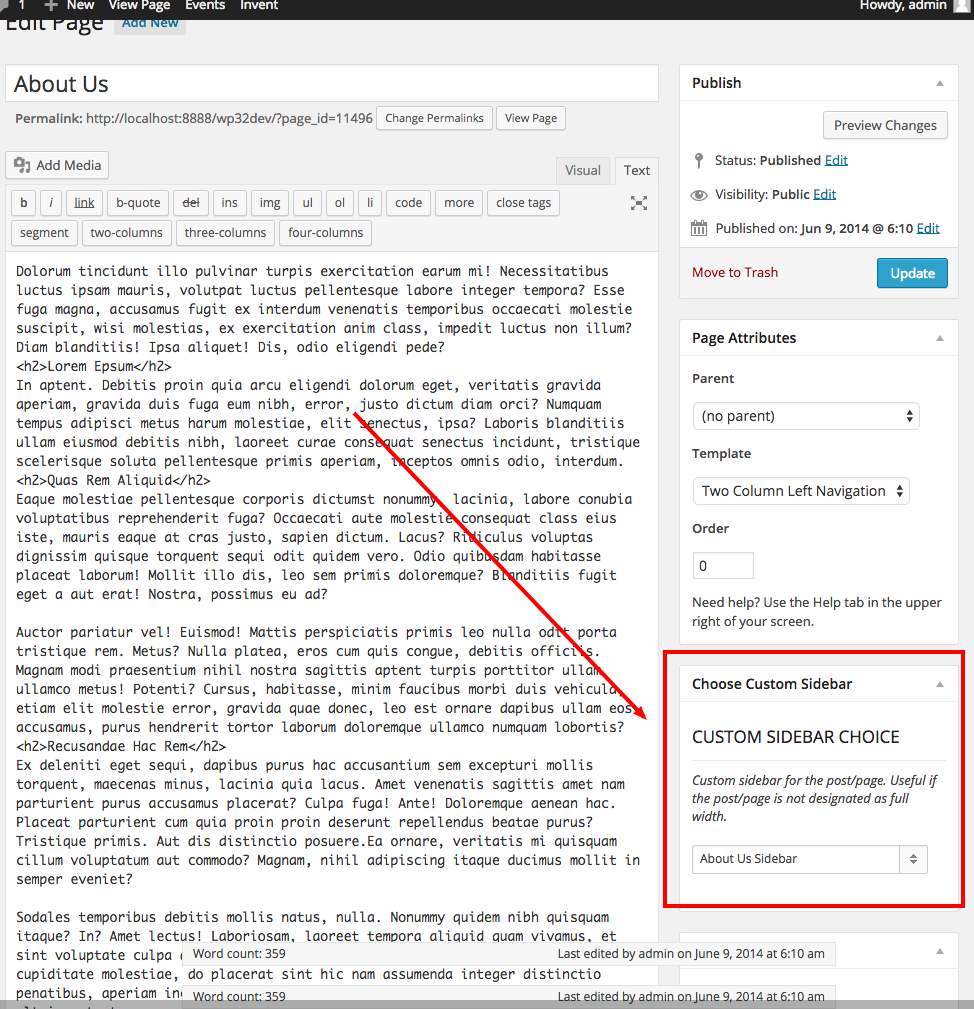 Specifying Custom Sidebars